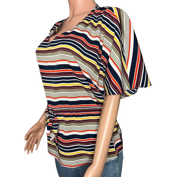 Banana Republic Shirt Womens Medium Multicolor Stripe V-Neck Drawstring - Picture 2 of 5